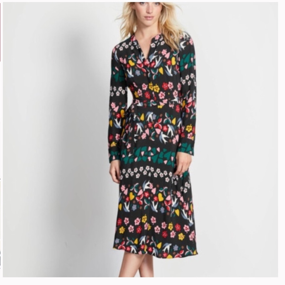 Boden Jessica Shirt Dress Flowers Birds and Hearts